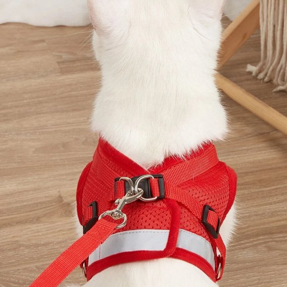 Pet harness with leash Red or Black All Sizes with Reflectors New - Picture 2 of 10